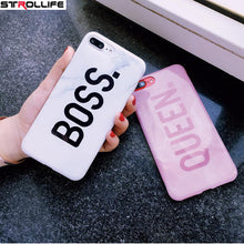 STROLLIFE Letters Queen & Boss Couples Phone Cases For iphone 7 Coque Glossy Marble Case Soft Silicon Cover For iphone 7Plus 6s