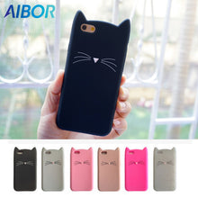 AIBOR Fashion 3D cute cartoon Black beard cat Ear silicone case For iphone X 8 plus 5 5S SE 6 6s 7 plus rubber Coque back cover