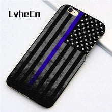 LvheCn 5 5S SE phone cover cases for iphone 6 6S 7 8 Plus X back skin shell American Flag Blue Line Police Pride