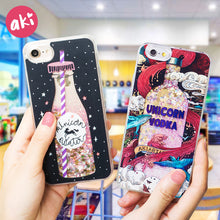 AKI Glitter Liquid Quicksand Phone Cases for iPhone 6 6s Plus Case Bling Unicorn Water Sequins Paris for iPhone 7 8 Plus X Case